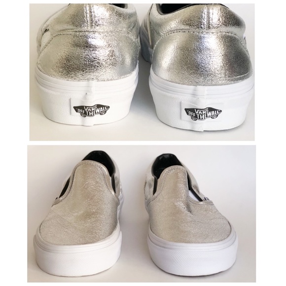 Vans Classic Silver Metallic Slip-On Shoes - Picture 5 of 8